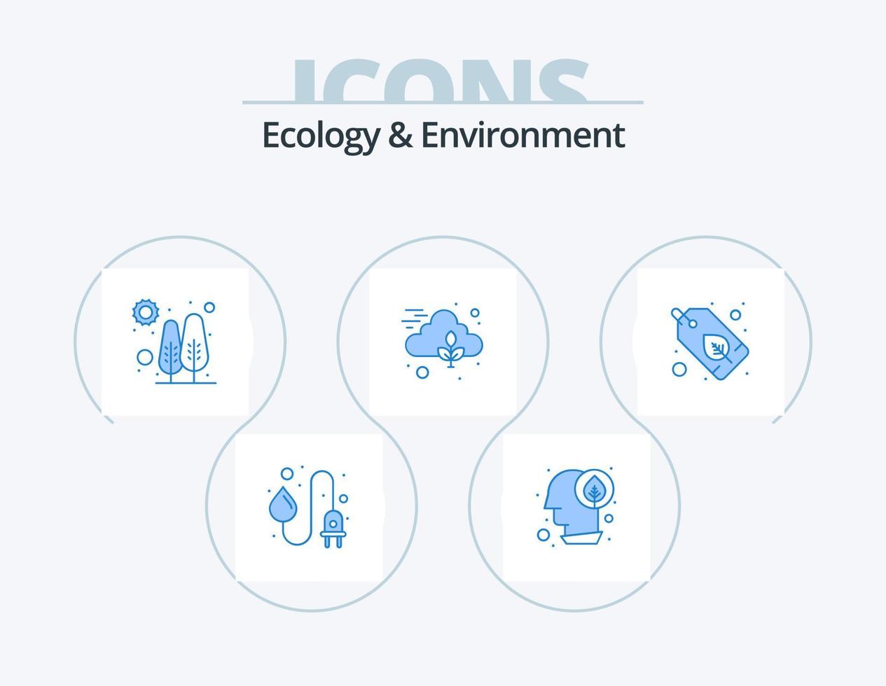 ecología y medio ambiente icono azul paquete 5 diseño de iconos. verde. árbol. crecimiento. planta. nube vector