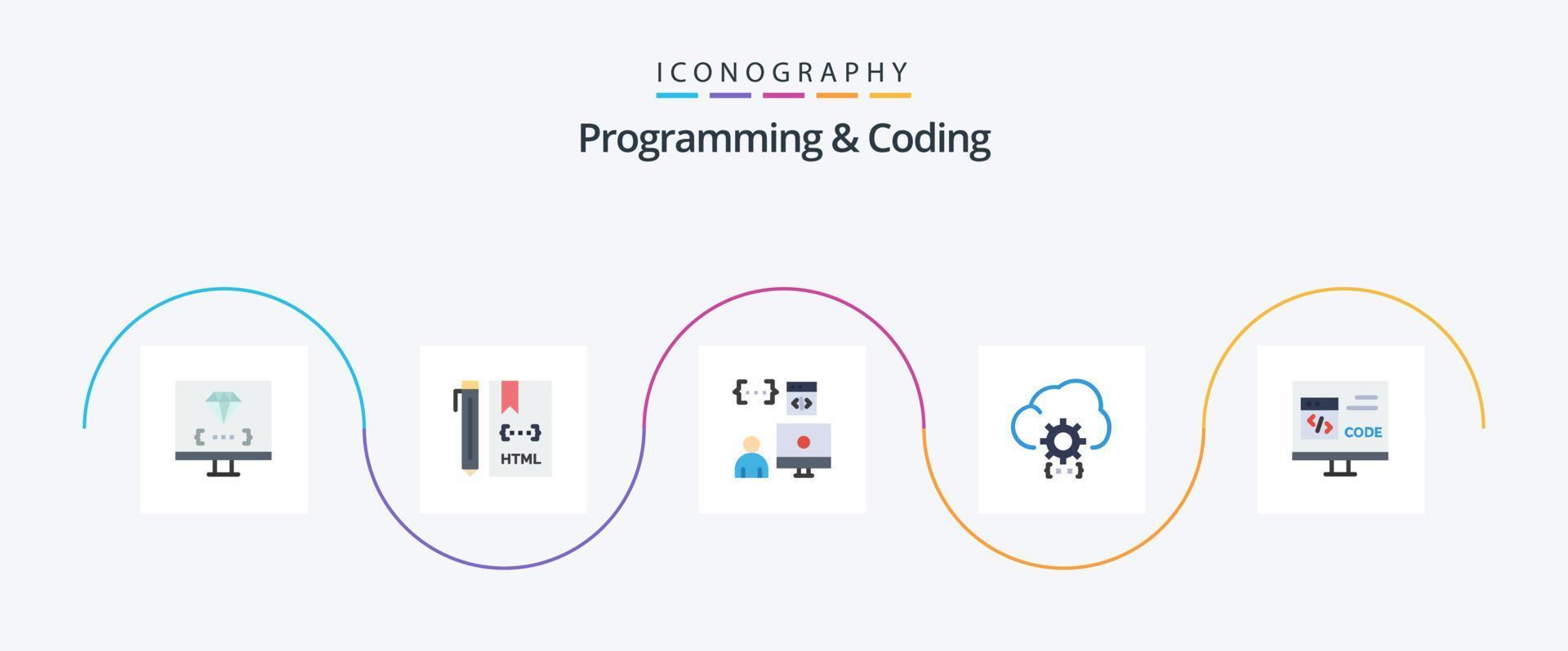 paquete de iconos de 5 planos de programación y codificación que incluye desarrollo. nube. desarrollo. programador. desarrollar vector