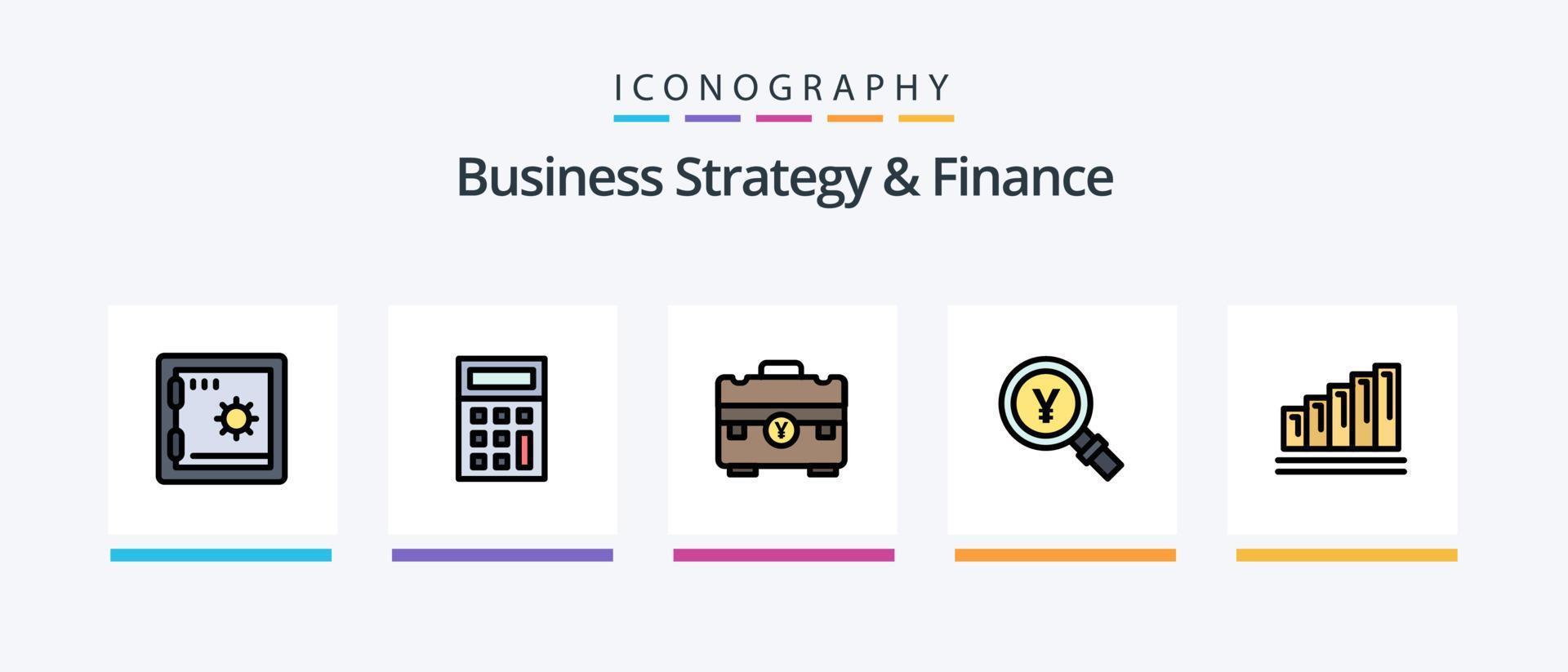 la estrategia de negocios y la línea de finanzas llenaron un paquete de 5 íconos que incluye estadísticas. dólar analítica. grafico. diseño de iconos creativos vector