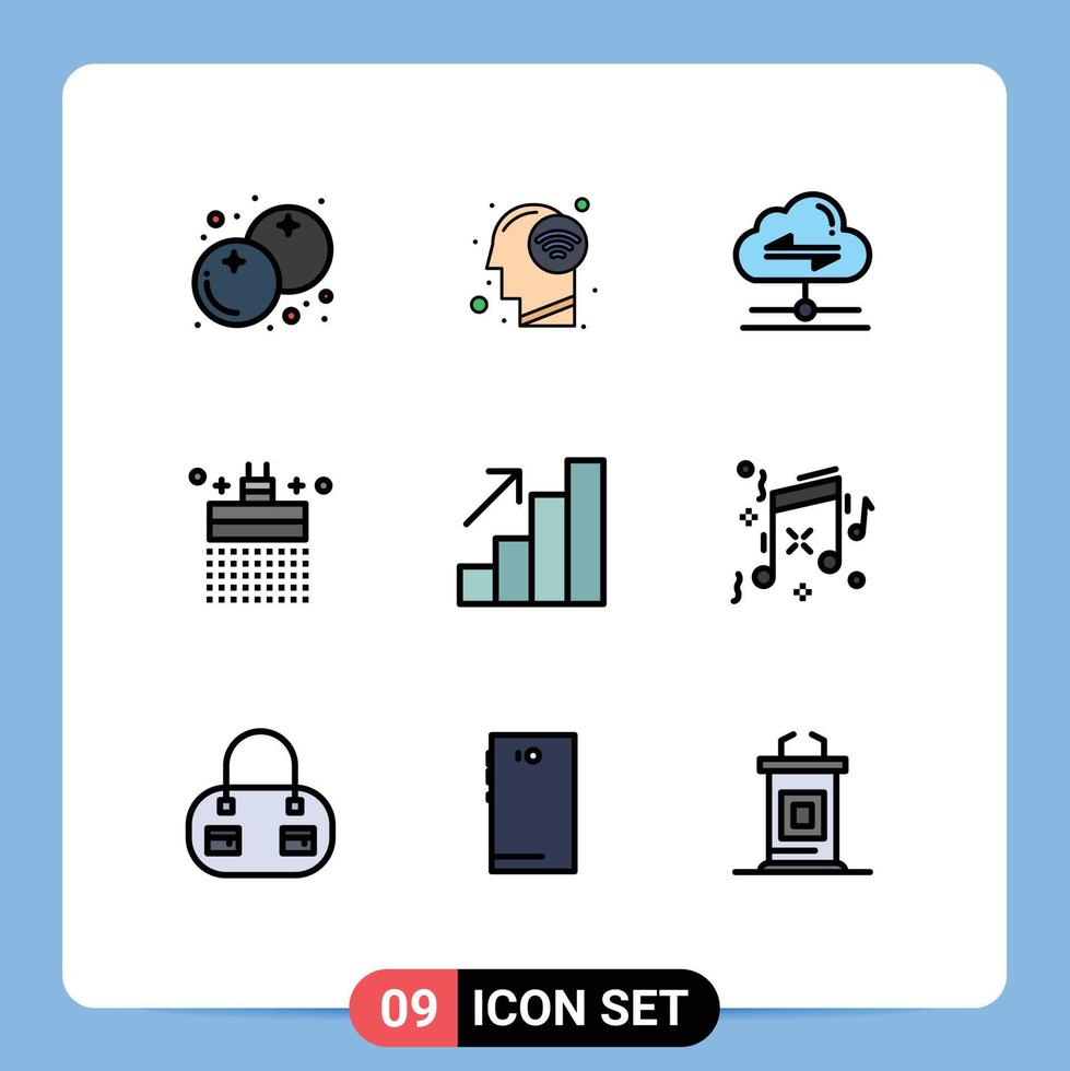 Pack of 9 Modern Filledline Flat Colors Signs and Symbols for Web Print Media such as career water share shower bath Editable Vector Design Elements