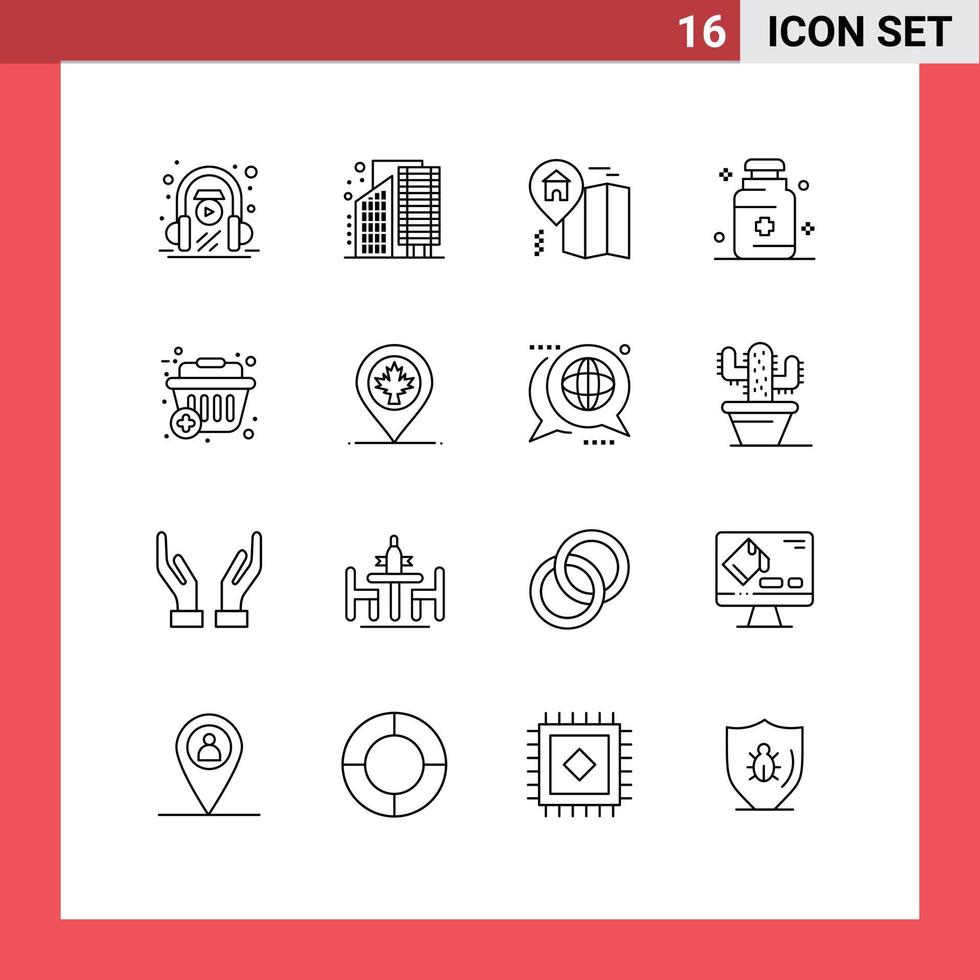 Modern Set of 16 Outlines and symbols such as plus medicine infrastructure medical health Editable Vector Design Elements