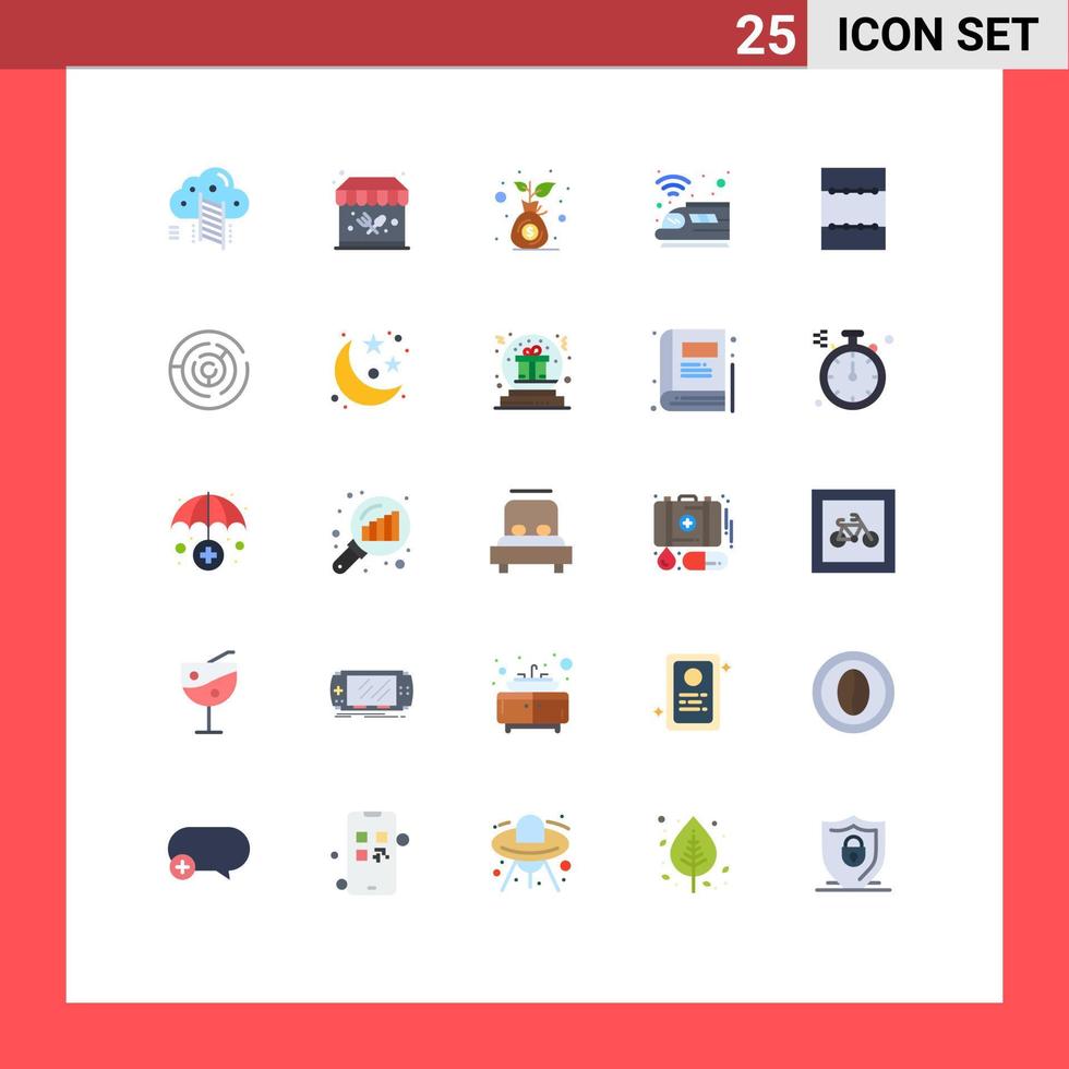Pack of 25 Modern Flat Colors Signs and Symbols for Web Print Media such as minimize transport growth train public Editable Vector Design Elements