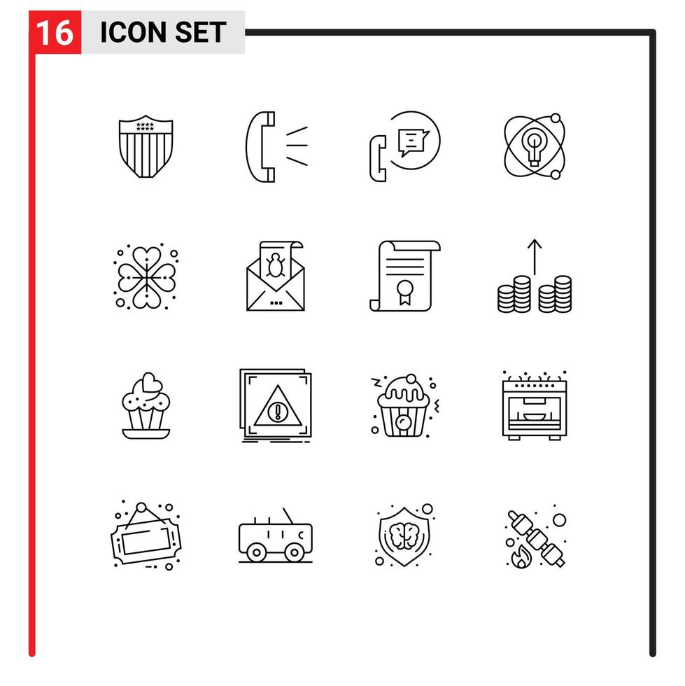 Modern Set of 16 Outlines Pictograph of heart nuclear communication education support Editable Vector Design Elements