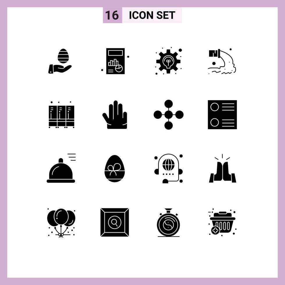 Universal Icon Symbols Group of 16 Modern Solid Glyphs of security sewage business radioactive pipe Editable Vector Design Elements