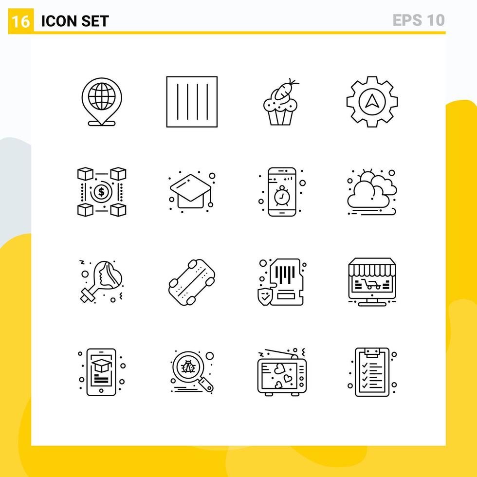 Mobile Interface Outline Set of 16 Pictograms of blockchain cursor laundry navigation easter Editable Vector Design Elements