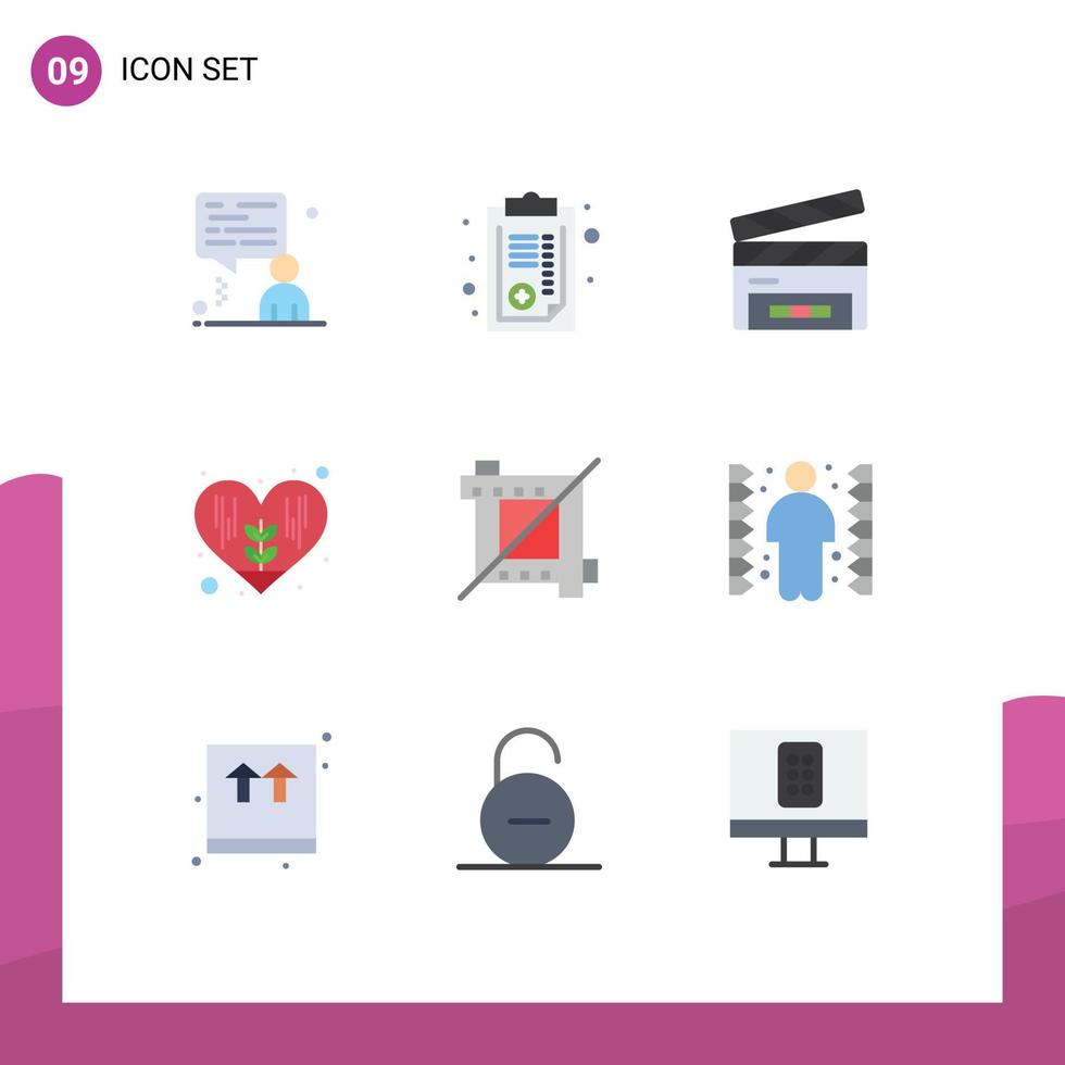 paquete de 9 signos y símbolos modernos de colores planos para medios de impresión web, como elementos de diseño de vectores editables de corazón de cosecha de diseño de desafío