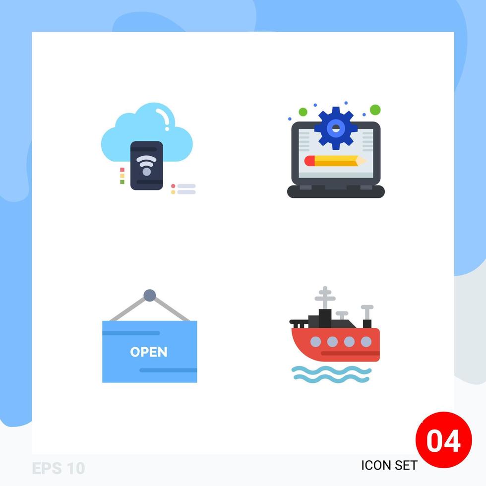 Set of 4 Vector Flat Icons on Grid for wifi commerce data management open Editable Vector Design Elements