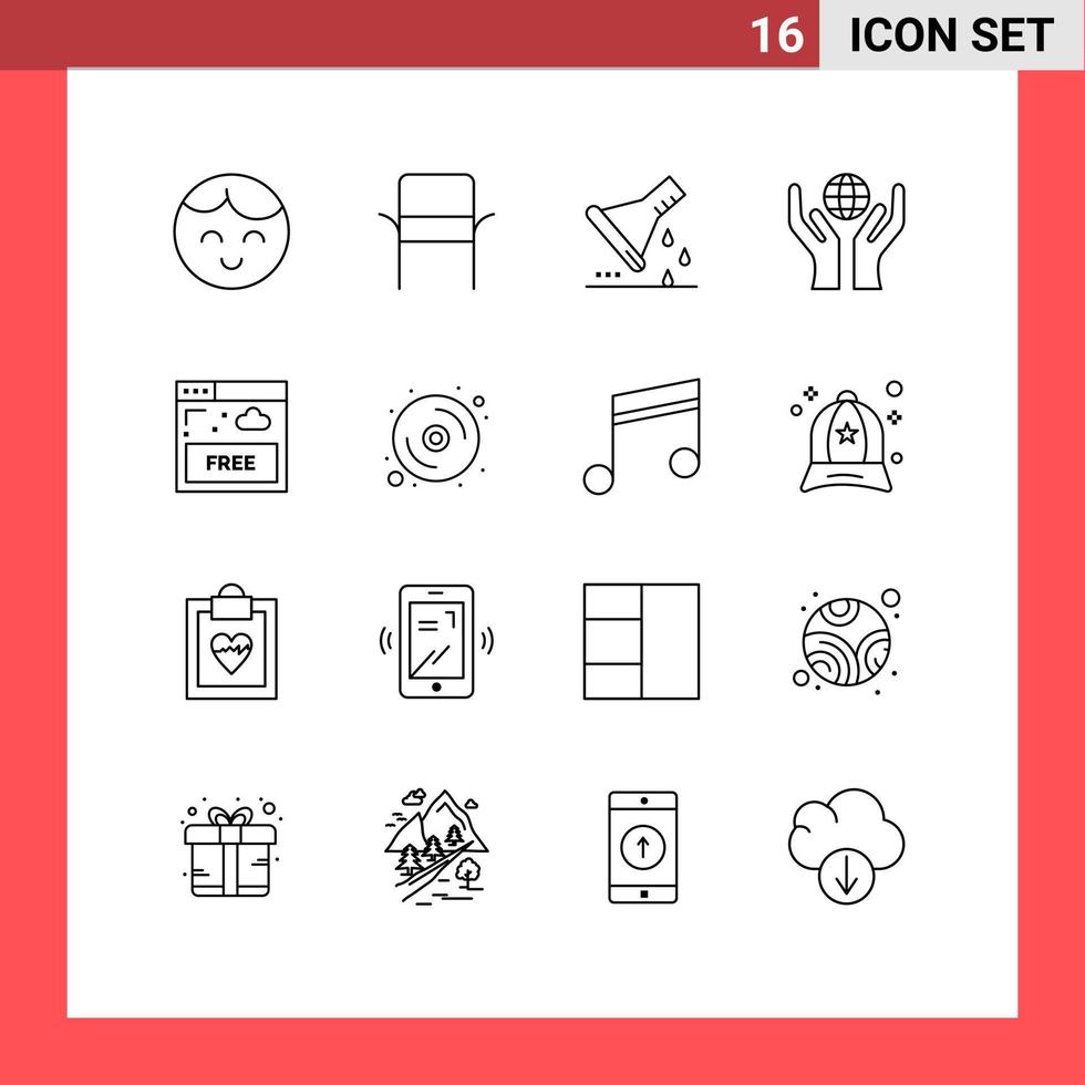 Modern Set of 16 Outlines Pictograph of internet access erlenmeyer flask world care Editable Vector Design Elements
