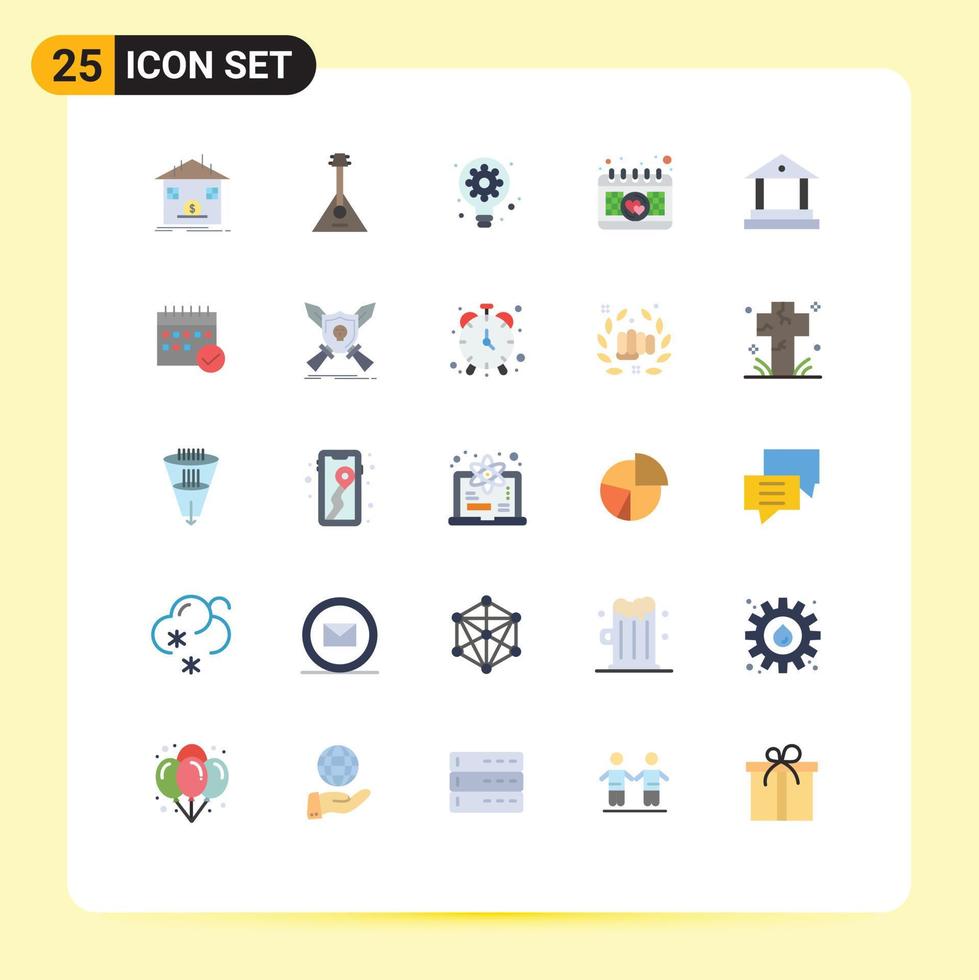Pack of 25 creative Flat Colors of bank event music calendar bulb Editable Vector Design Elements