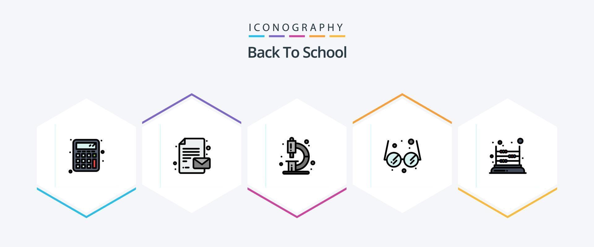 regreso a la escuela 25 paquete de iconos de línea completa que incluye matemáticas. niños. educación. juego. lentes vector