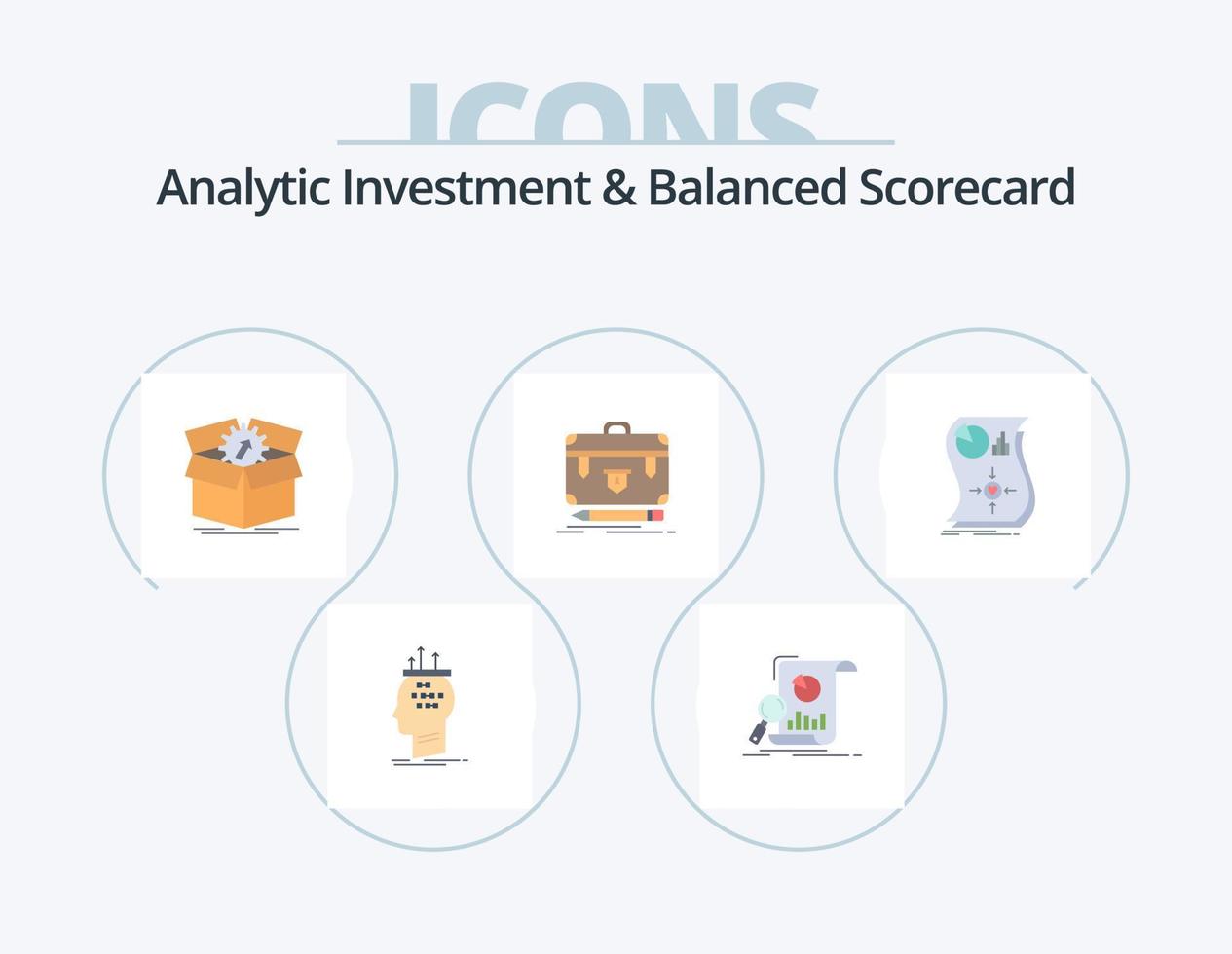 Analytic Investment And Balanced Scorecard Flat Icon Pack 5 Icon Design. financial. briefcase. financial. work. productivity vector