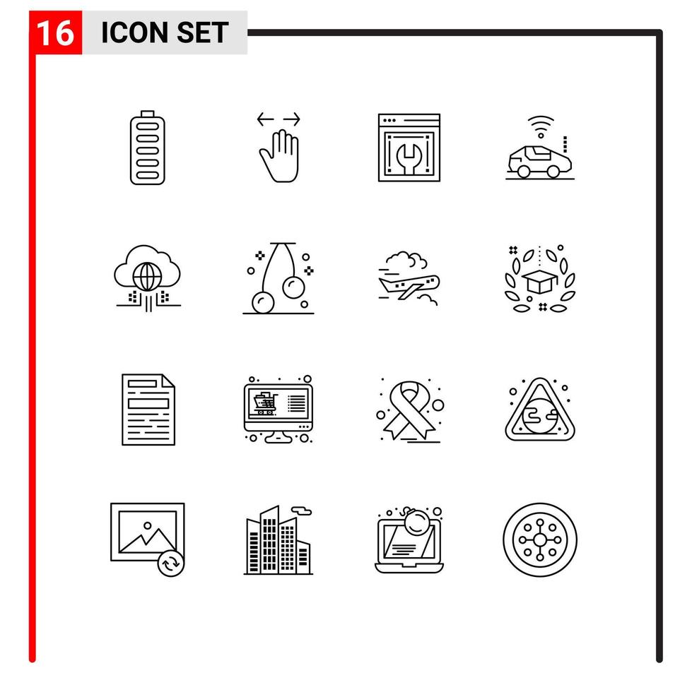 Set of 16 Modern UI Icons Symbols Signs for internet wifi zoom out car web maintenance Editable Vector Design Elements