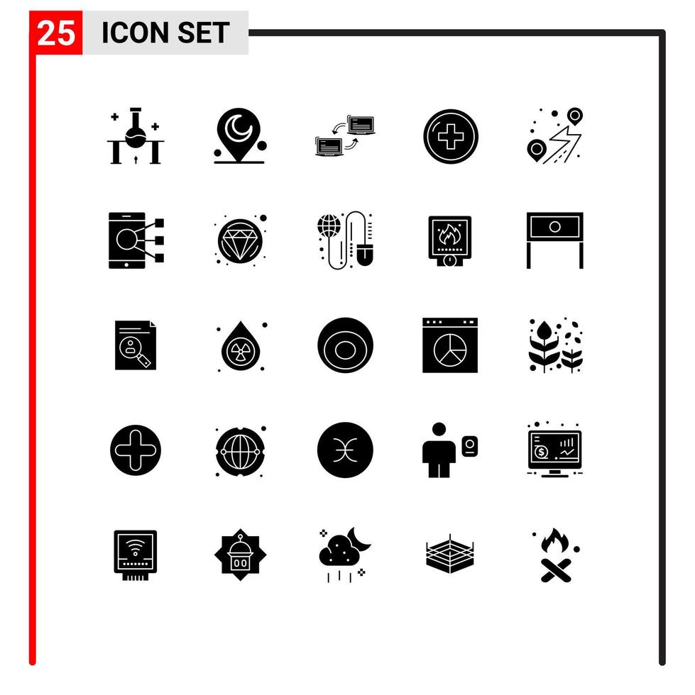 Pictogram Set of 25 Simple Solid Glyphs of treatment medical computer hospital sync Editable Vector Design Elements