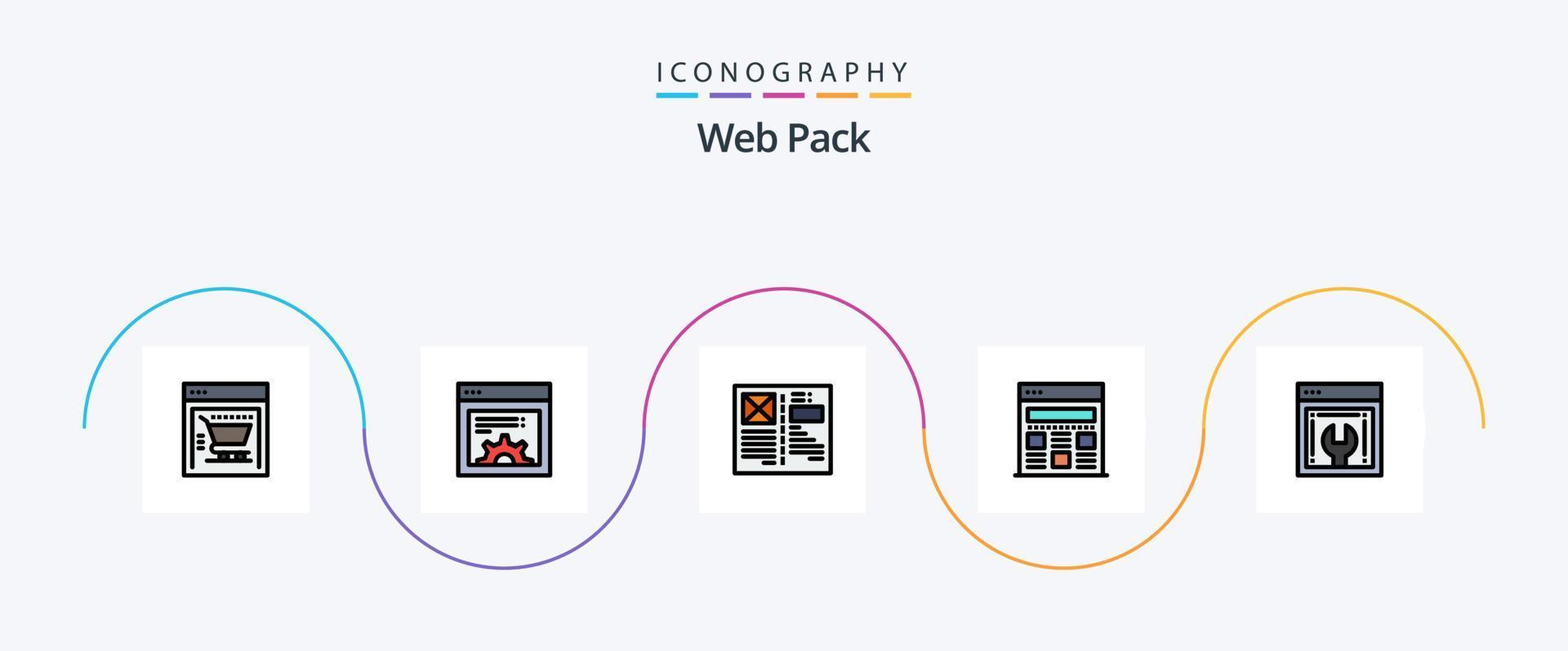 Web Pack Line Filled Flat 5 Icon Pack Including web maintenance. web configuration. design. web advancement. web vector