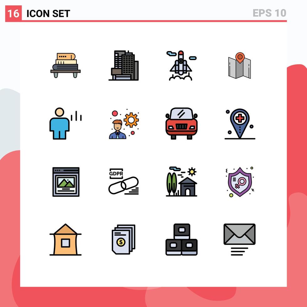 16 Flat Color Filled Line concept for Websites Mobile and Apps body analytics space pointer location Editable Creative Vector Design Elements