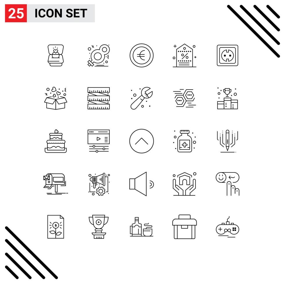 25 User Interface Line Pack of modern Signs and Symbols of electrical shopping women promotion discount Editable Vector Design Elements