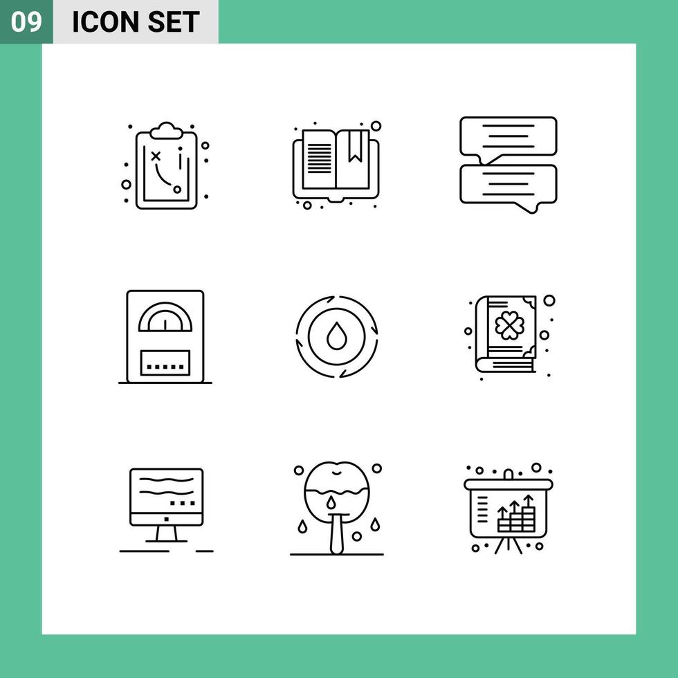 9 Creative Icons Modern Signs and Symbols of book power chat water bath Editable Vector Design Elements