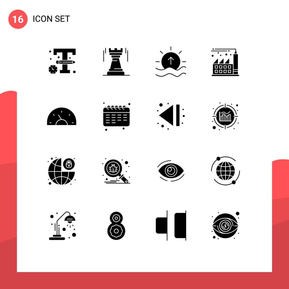 Pictogram Set of 16 Simple Solid Glyphs of arrow factory fort digital shine Editable Vector Design Elements