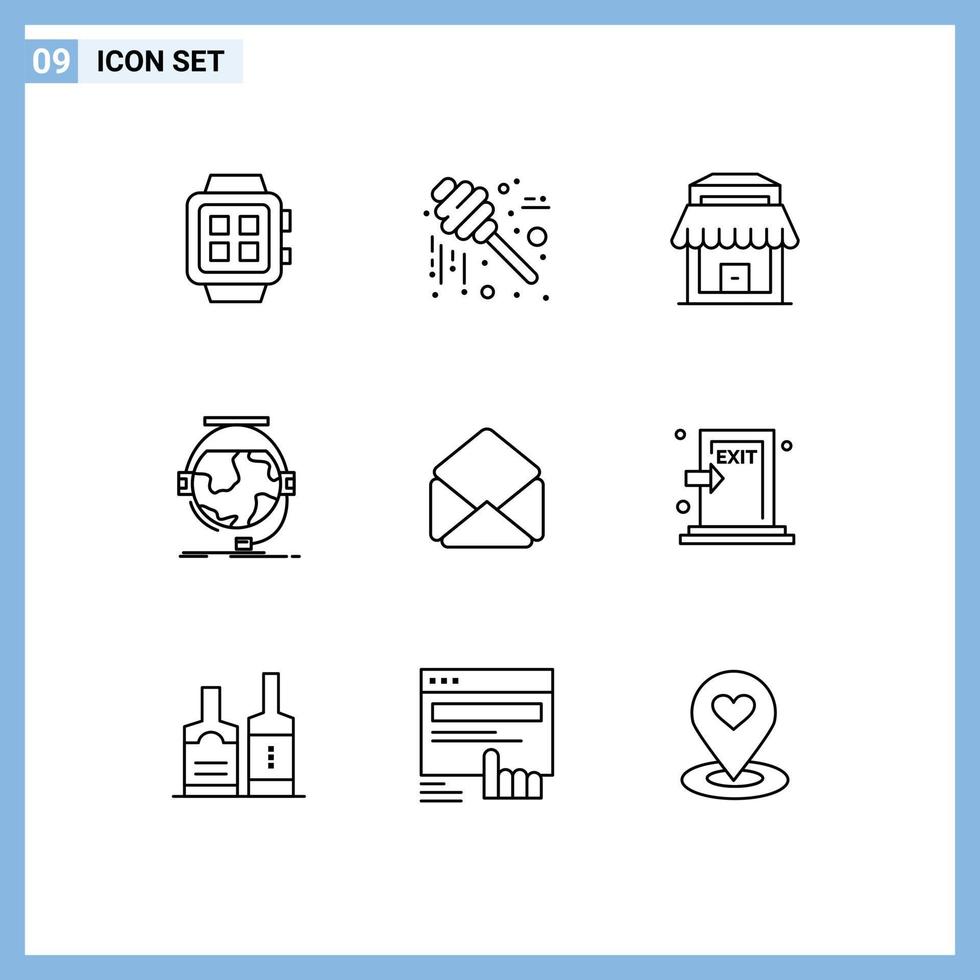 símbolos de iconos universales grupo de 9 esquemas modernos de correo electrónico aprendizaje acción de gracias consulta en línea elementos de diseño de vectores editables