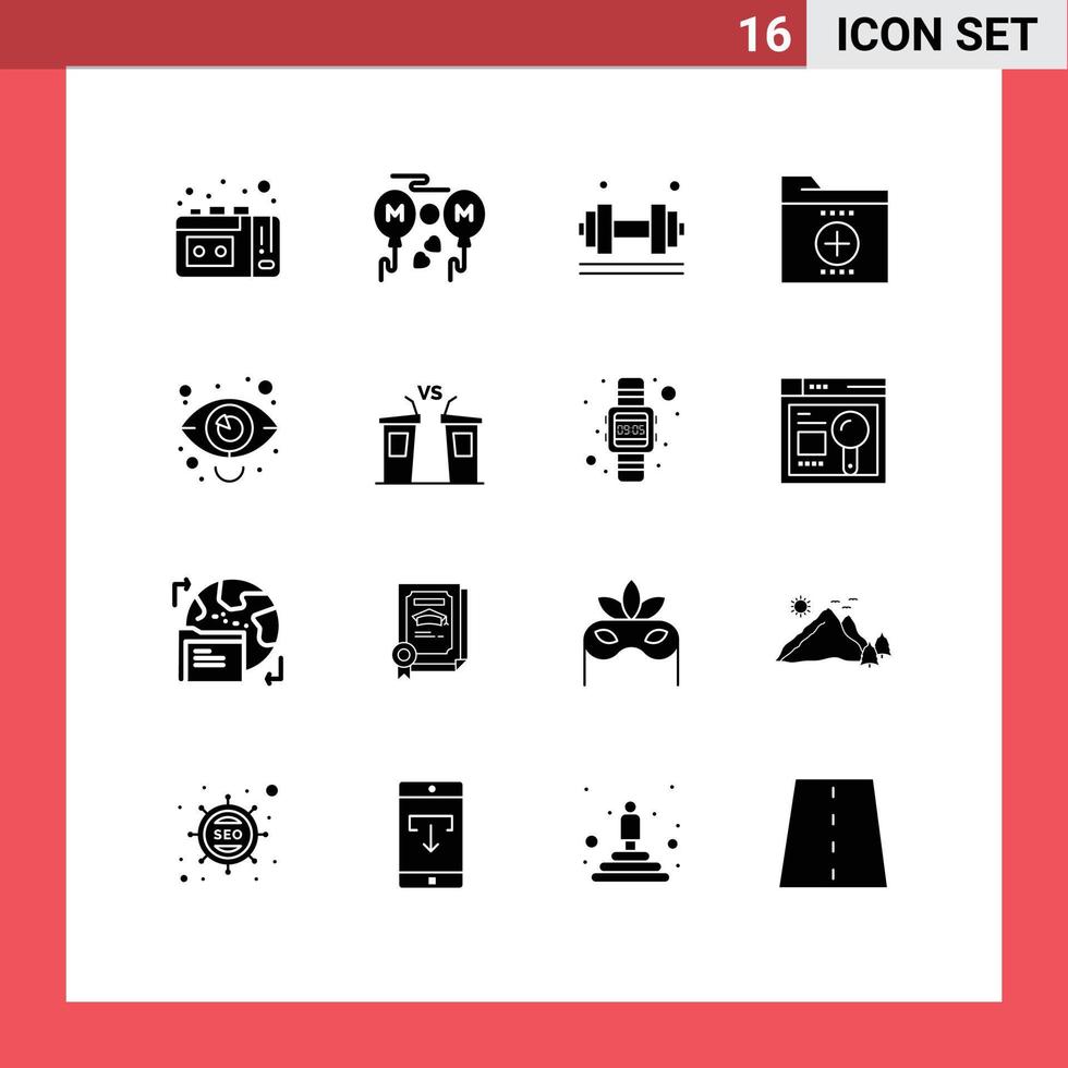 16 Universal Solid Glyphs Set for Web and Mobile Applications business folder fitness file business Editable Vector Design Elements