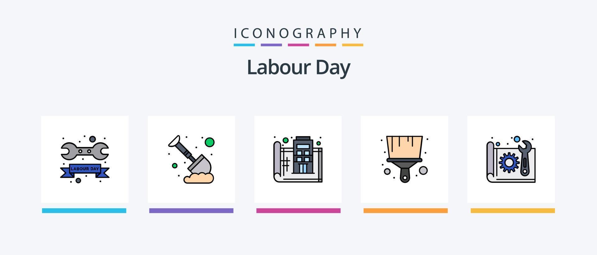 Labour Day Line Filled 5 Icon Pack Including international. options. knock. hammer. watch kit. Creative Icons Design vector