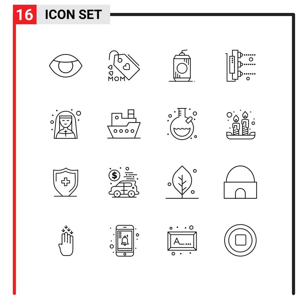 Set of 16 Modern UI Icons Symbols Signs for female scanner bottle machine factory Editable Vector Design Elements