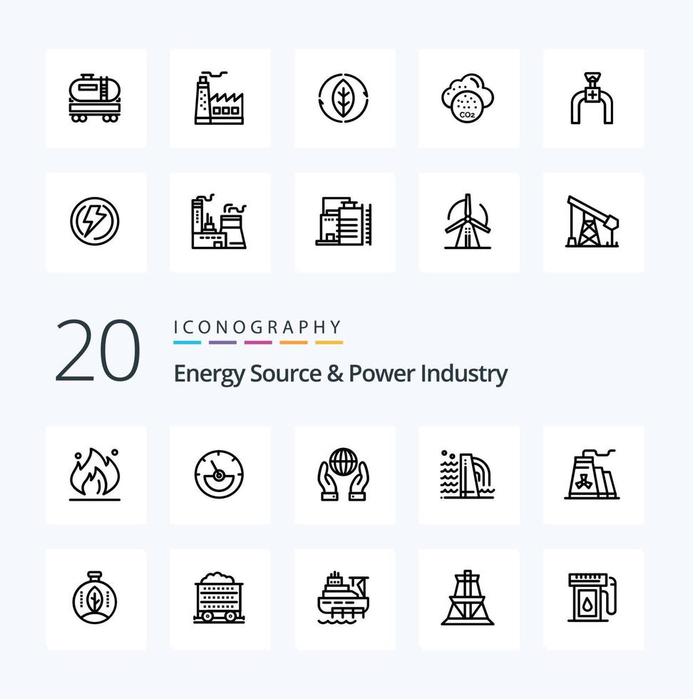 20 Energy Source And Power Industry Line icon Pack like factory construction biosphere oil truck vector