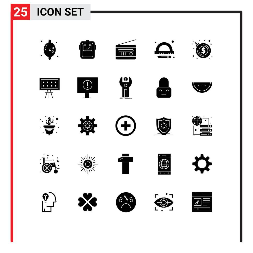 Stock Vector Icon Pack of 25 Line Signs and Symbols for bombshell school audio broadcasting ruler vintage radio Editable Vector Design Elements