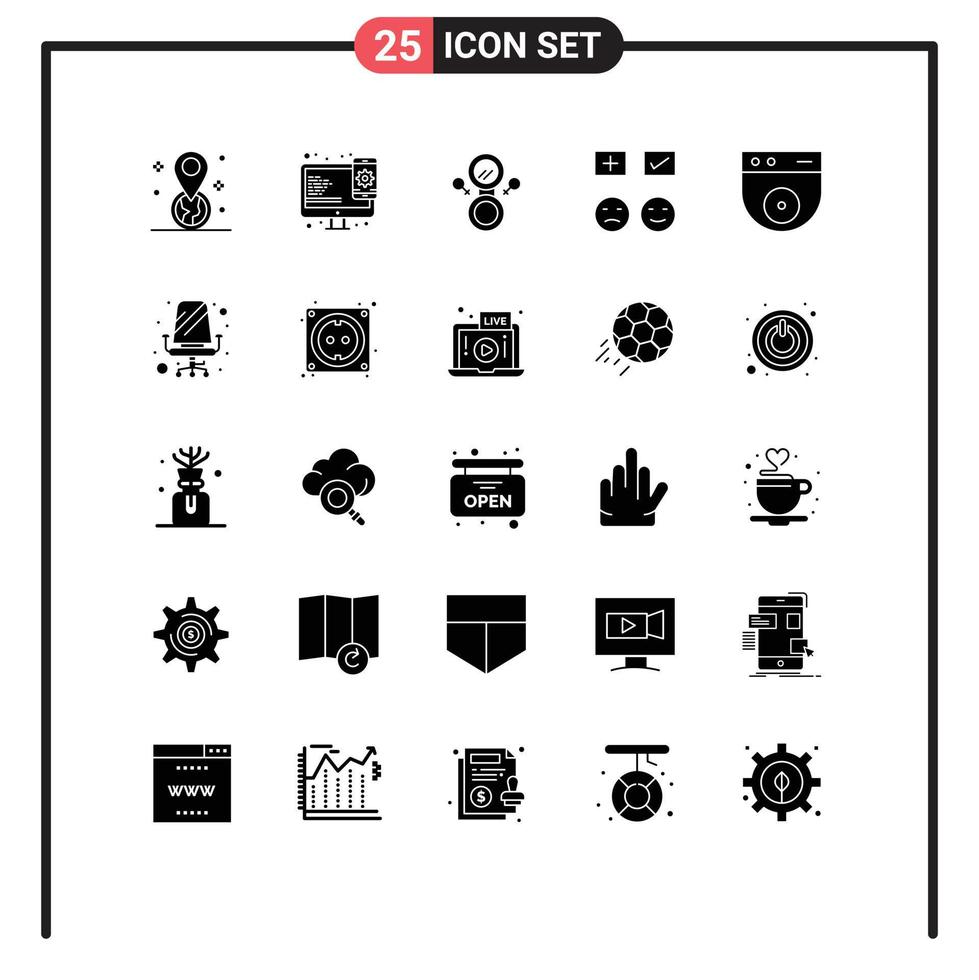 25 Creative Icons Modern Signs and Symbols of protect add mirror tick happy Editable Vector Design Elements