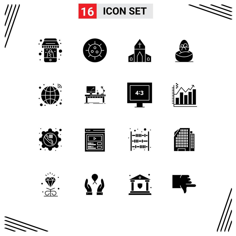 Pictogram Set of 16 Simple Solid Glyphs of hub food house egg boiled Editable Vector Design Elements