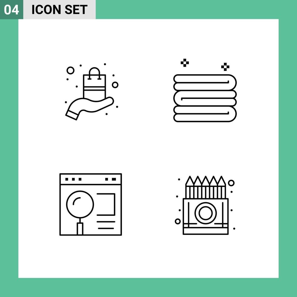 Mobile Interface Line Set of 4 Pictograms of present page sell towel web Editable Vector Design Elements