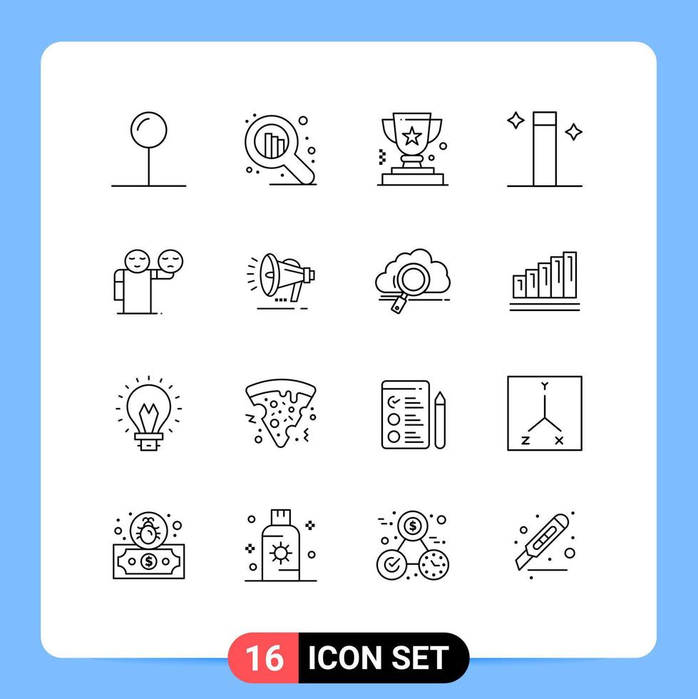 Mobile Interface Outline Set of 16 Pictograms of healthcare hand business man wand Editable Vector Design Elements