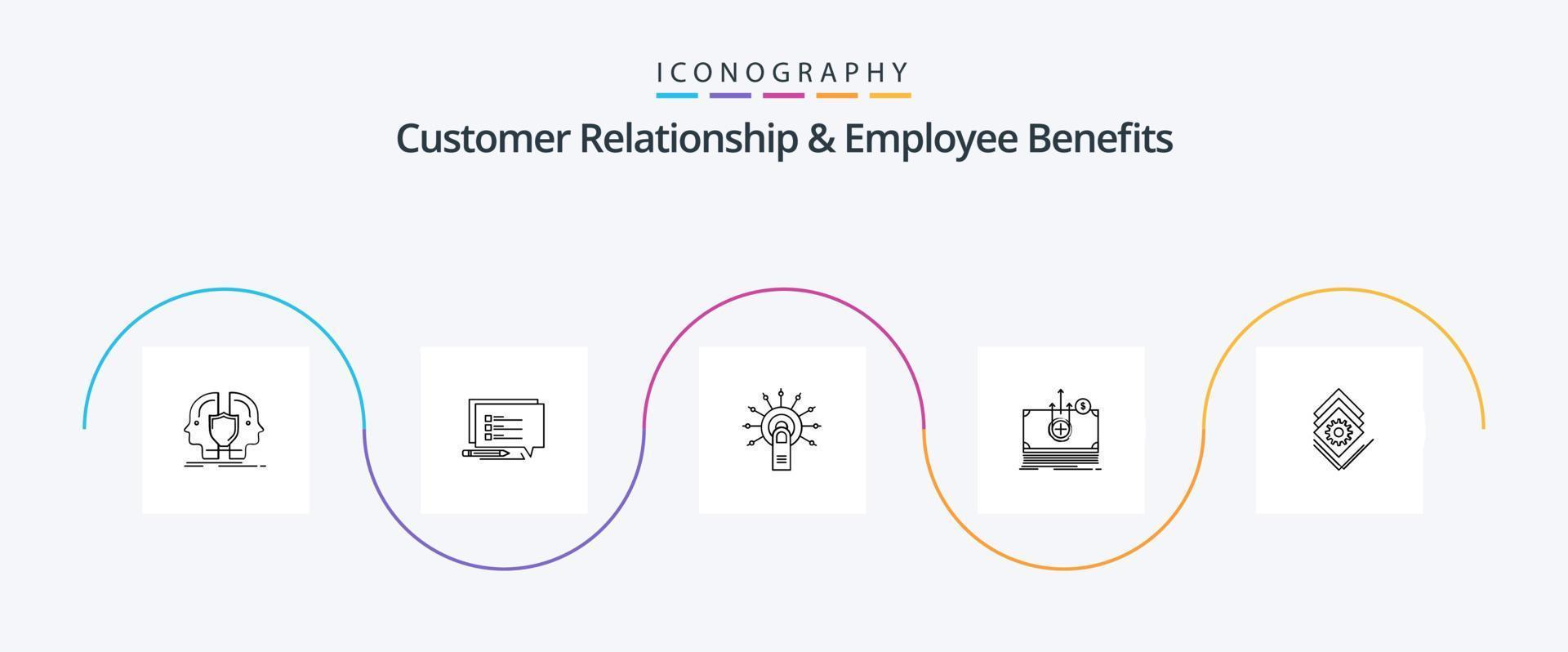 Customer Relationship And Employee Benefits Line 5 Icon Pack Including transfer. dollar. write. money. done vector