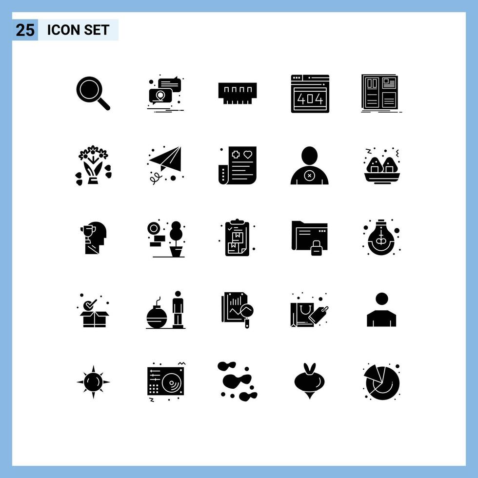25 Thematic Vector Solid Glyphs and Editable Symbols of design webpage computers web memory Editable Vector Design Elements