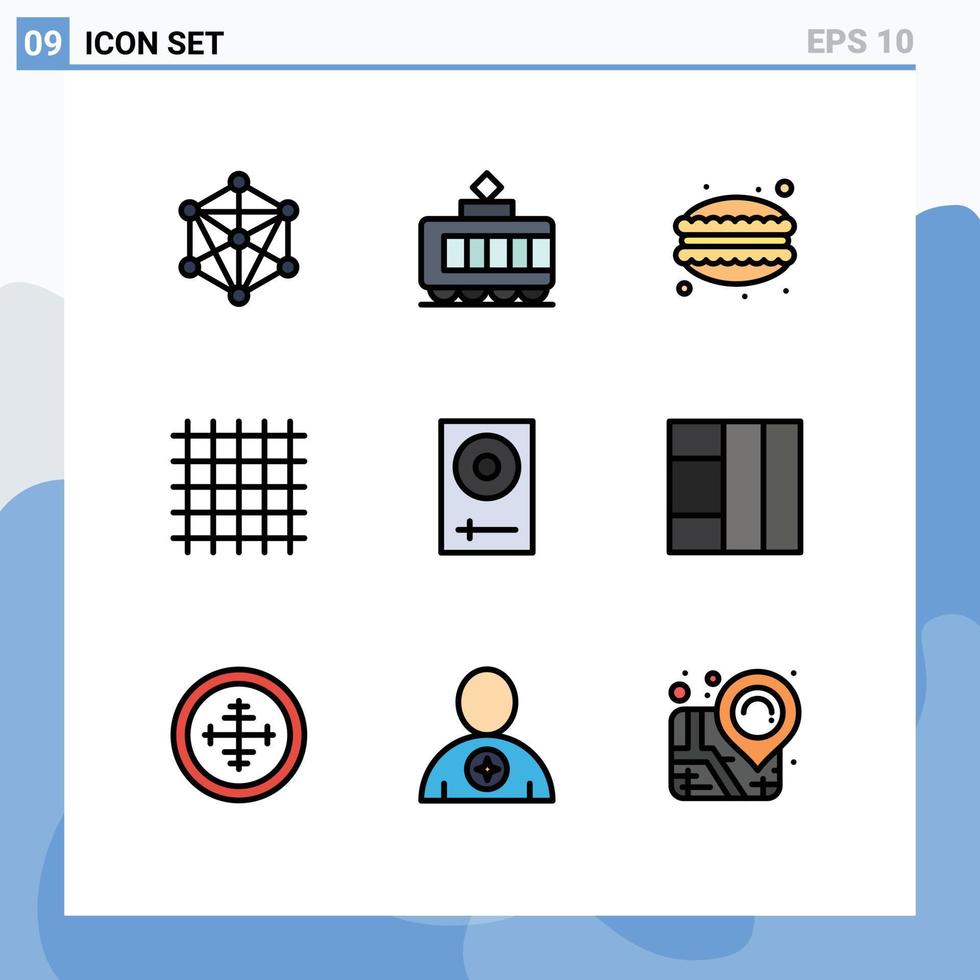 Universal Icon Symbols Group of 9 Modern Filledline Flat Colors of dj console dinner streamline layout Editable Vector Design Elements