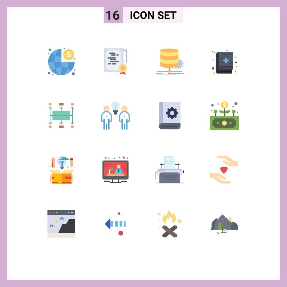 16 Universal Flat Color Signs Symbols of workflow medical book diploma book diagram Editable Pack of Creative Vector Design Elements