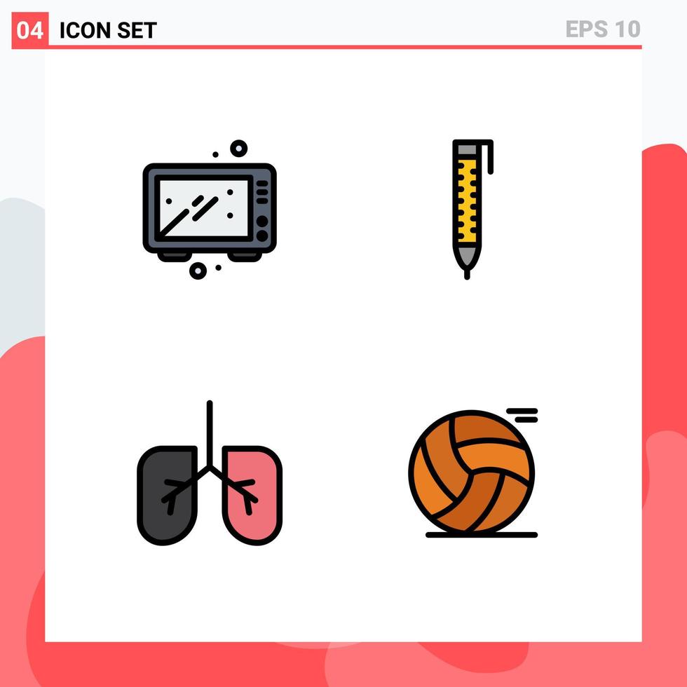 Set of 4 Modern UI Icons Symbols Signs for baking lungs kitchen pencil basketball Editable Vector Design Elements