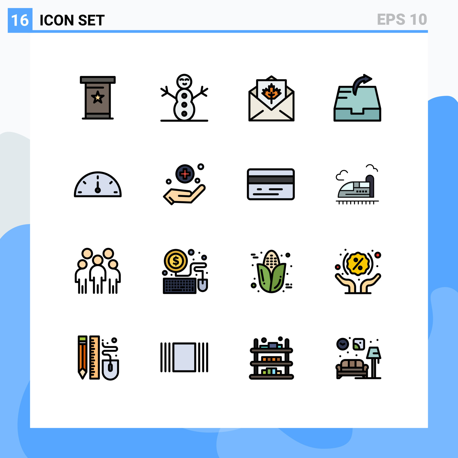 Pack of 16 creative Flat Color Filled Lines of handcare gauge greetings