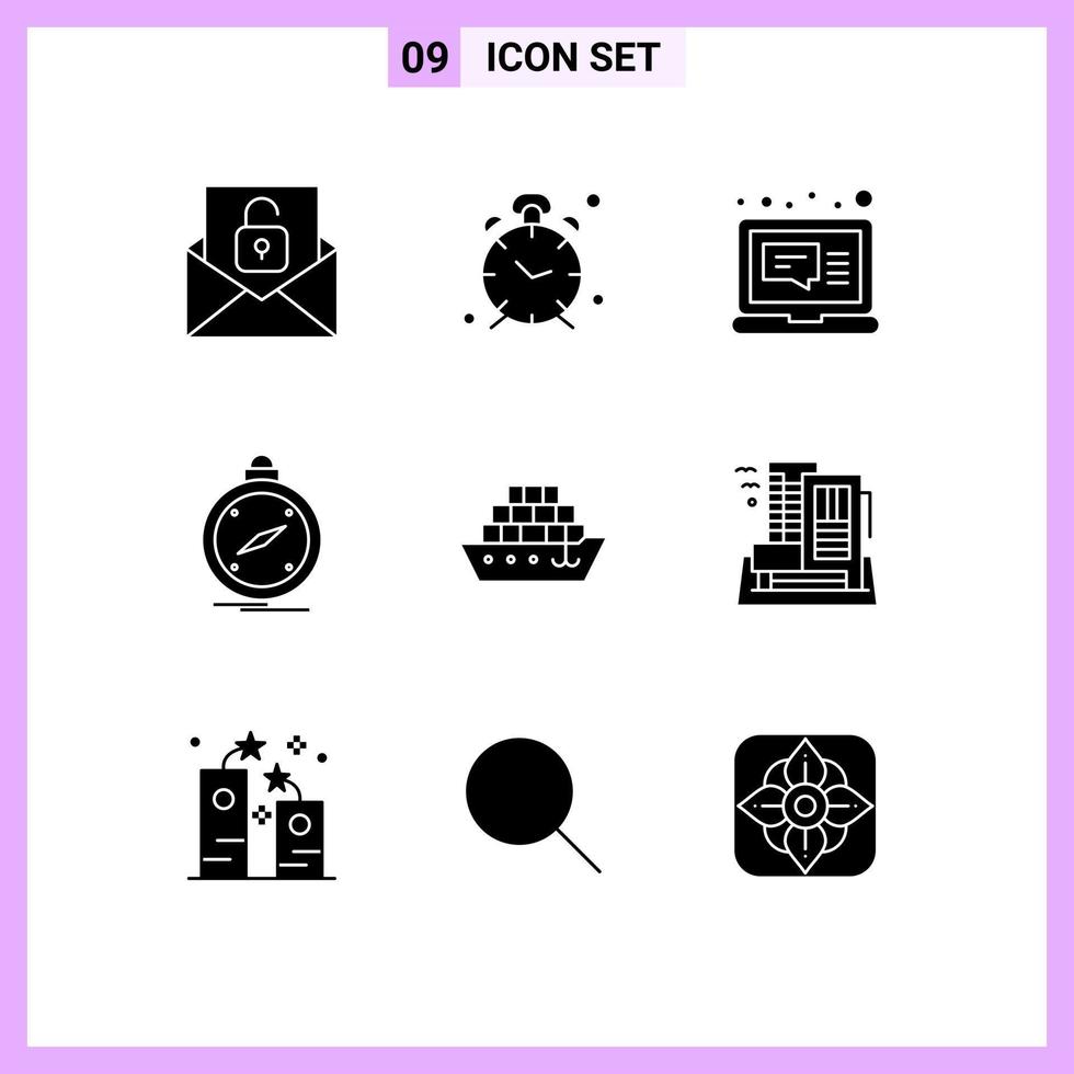 Pictogram Set of 9 Simple Solid Glyphs of location navigation alert direction message Editable Vector Design Elements
