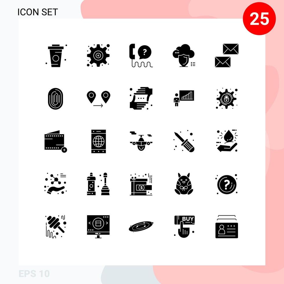 Solid Glyph Pack of 25 Universal Symbols of safety secure user cloud service Editable Vector Design Elements