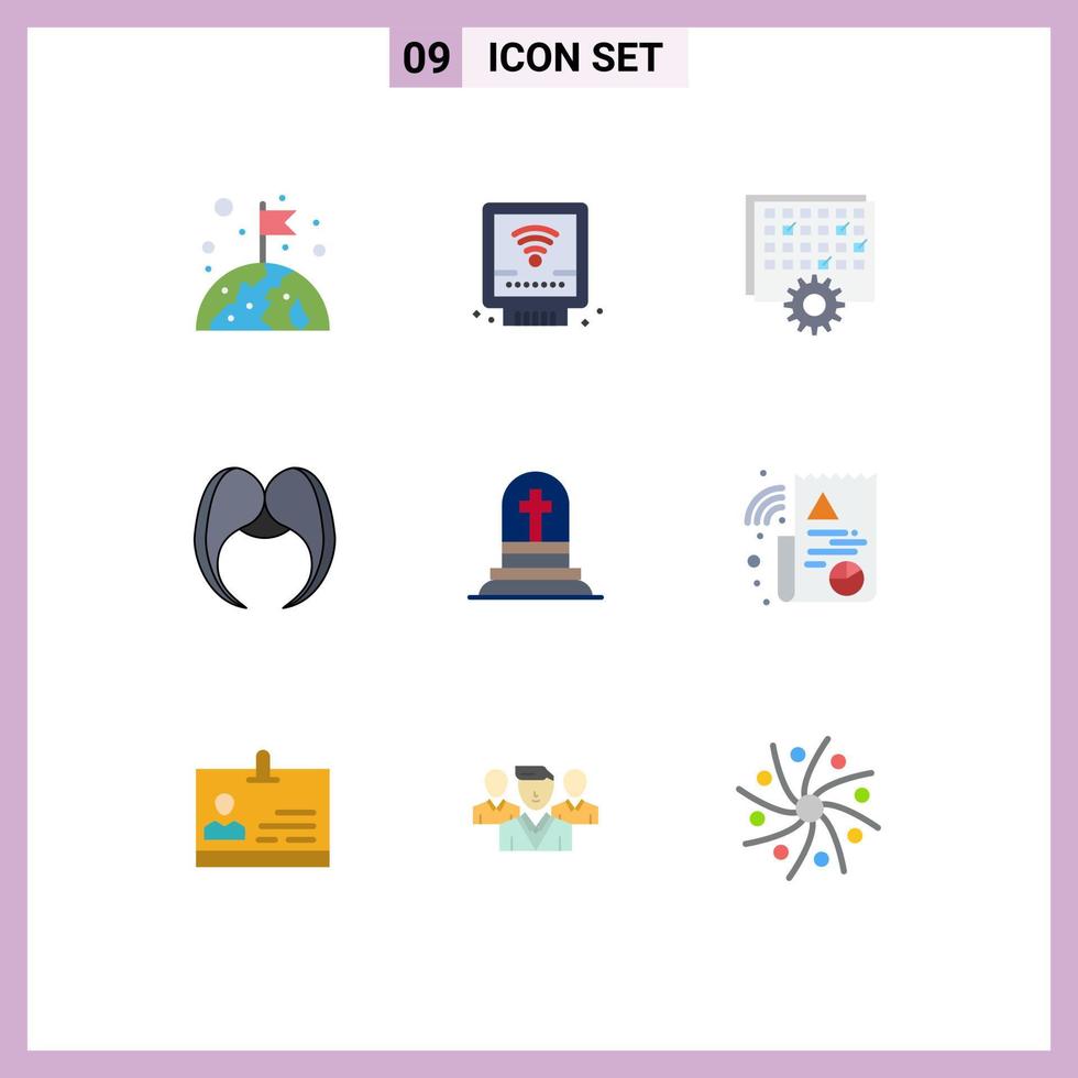9 Universal Flat Color Signs Symbols of men movember event hipster timing Editable Vector Design Elements