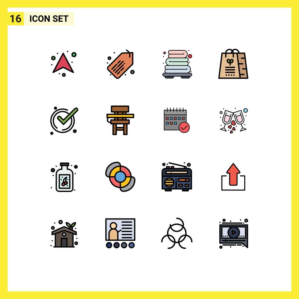 User Interface Pack of 16 Basic Flat Color Filled Lines of acknowledge good heating accept shop Editable Creative Vector Design Elements