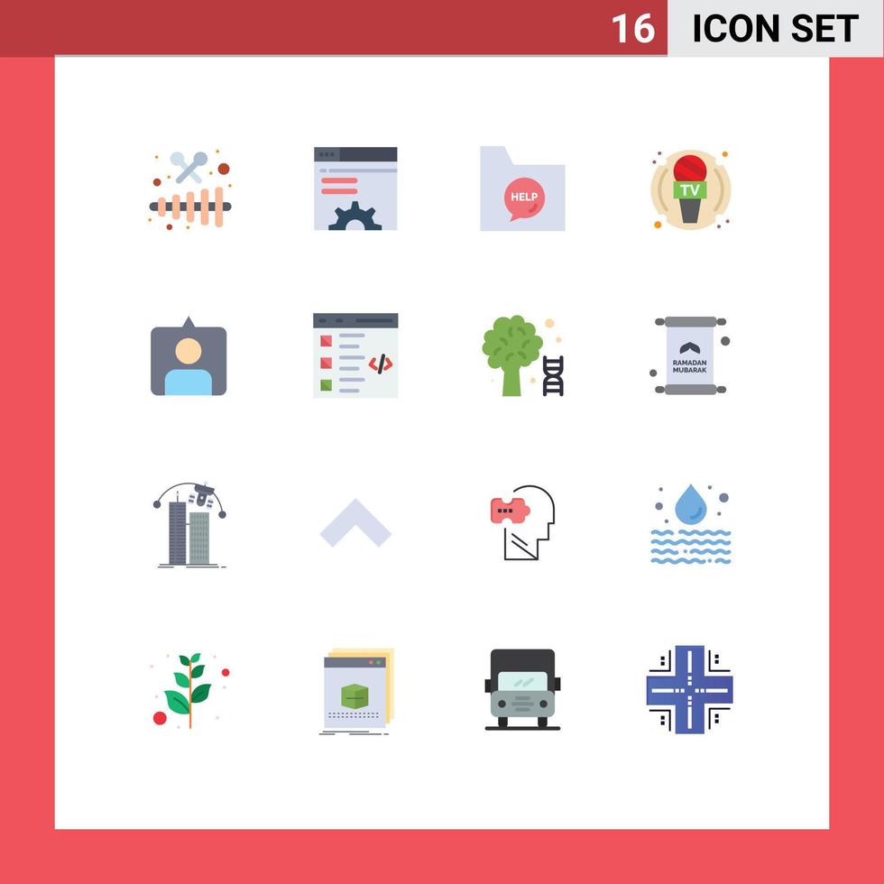Group of 16 Modern Flat Colors Set for contac microphone communication journalist help Editable Pack of Creative Vector Design Elements