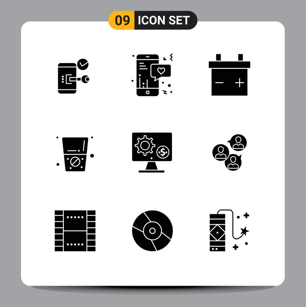 Stock Vector Icon Pack of 9 Line Signs and Symbols for setting monitor chat generator water Editable Vector Design Elements