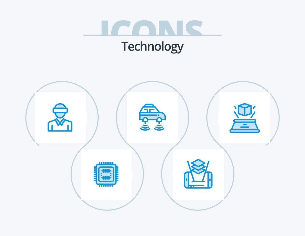 Technology Blue Icon Pack 5 Icon Design. d. smart. motion. network. car vector