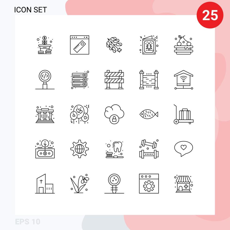 25 User Interface Line Pack of modern Signs and Symbols of tart christmas website card firecracker Editable Vector Design Elements