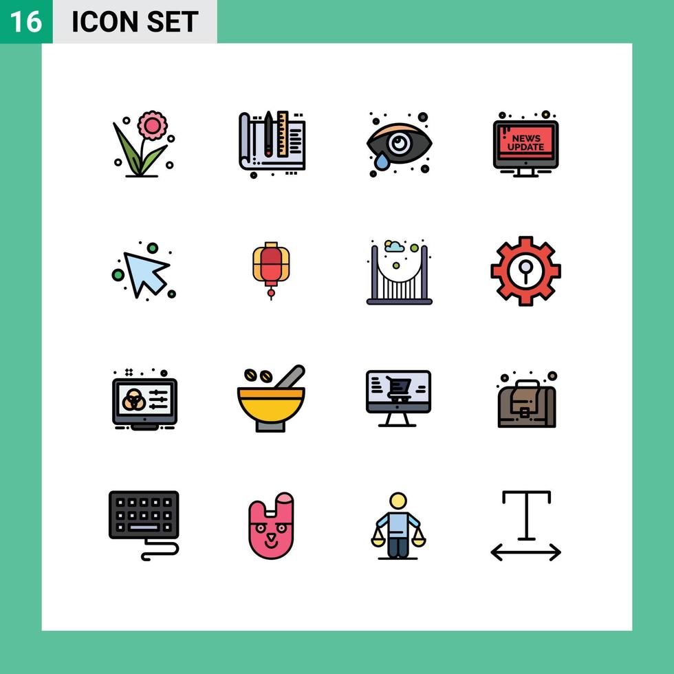 Modern Set of 16 Flat Color Filled Lines and symbols such as update news ruler information ophthalmology Editable Creative Vector Design Elements