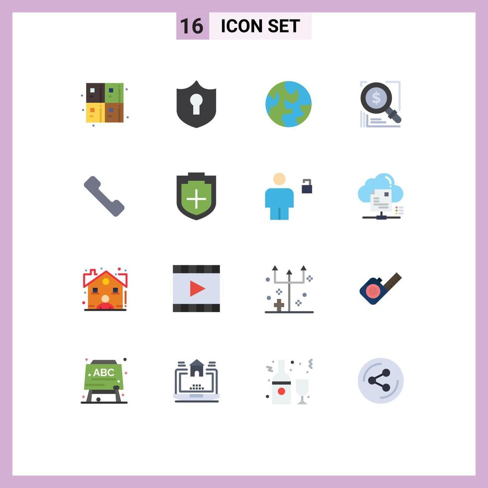 16 Flat Color concept for Websites Mobile and Apps mobile telephone planet solution magnifer Editable Pack of Creative Vector Design Elements