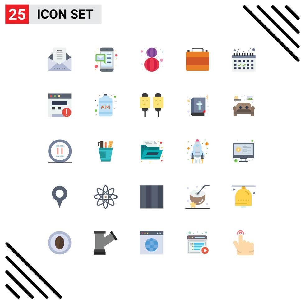 Mobile Interface Flat Color Set of 25 Pictograms of dates footwear happy clothes shop case Editable Vector Design Elements