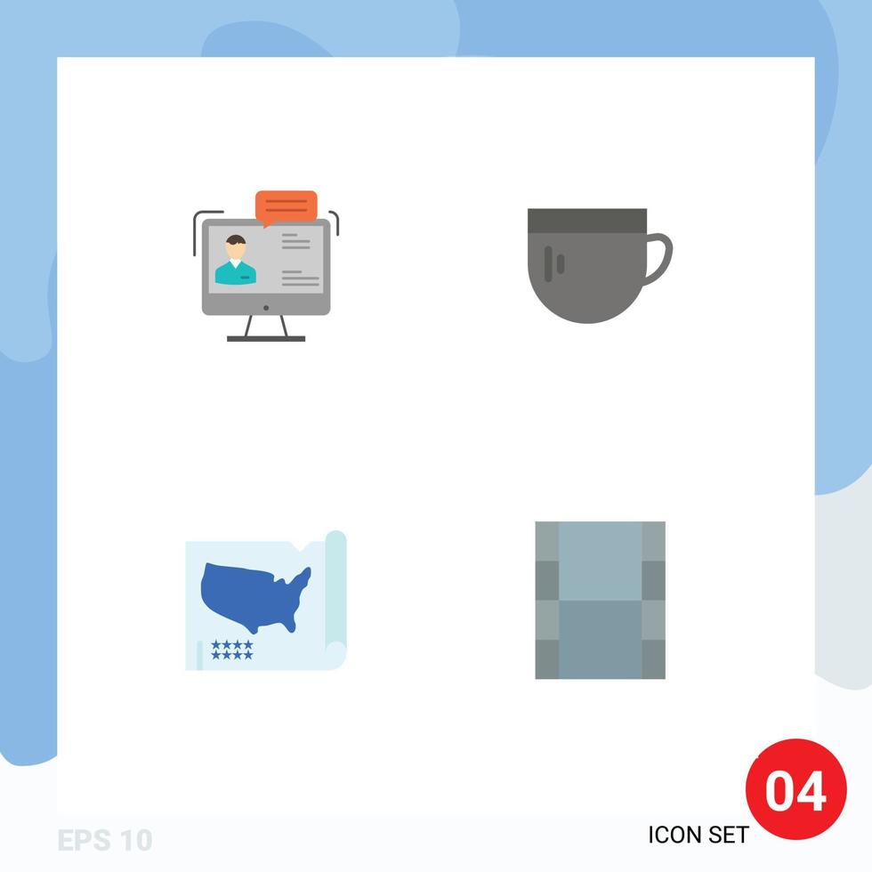 paquete de interfaz de usuario de 4 iconos planos básicos de la taza de diálogo básica de chat establece elementos de diseño vectorial editables vector